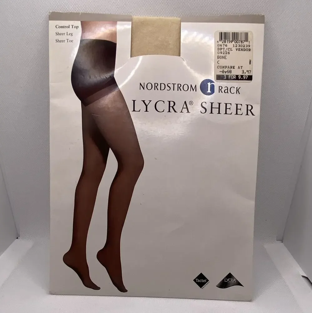 Vintage Nordstrom Rack Lycra Sheer Pantyhose Size C Control Top Sheer Toe